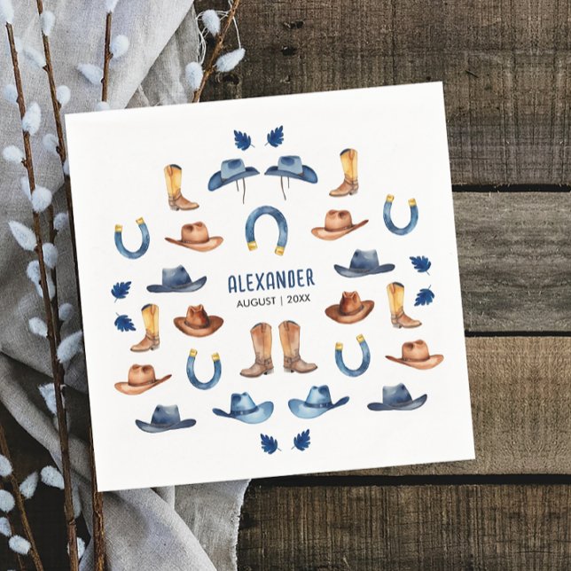 Fun Rustic Blue Luck Horse Cowboy Western Kid Bday Napkins (Creator Uploaded)
