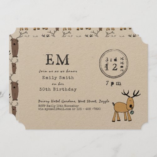 Fun Rustic Christmas Reindeer Doodle Typeset Invitation