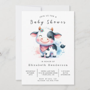 Fun Rustic Classic Cow Baby Shower Invitation