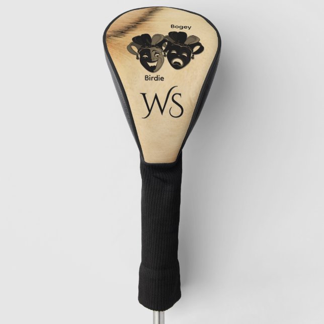 Fun Rustic Comedy and Tragedy Theater Monogram Golf Head Cover (Front)