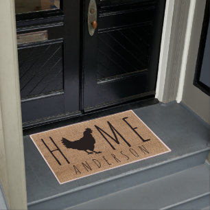 Fun Rustic Country Faux Burlap Chicken Silhouette Doormat