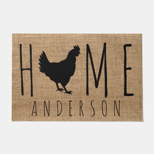 Fun Rustic Country Faux Burlap Chicken Silhouette  Doormat