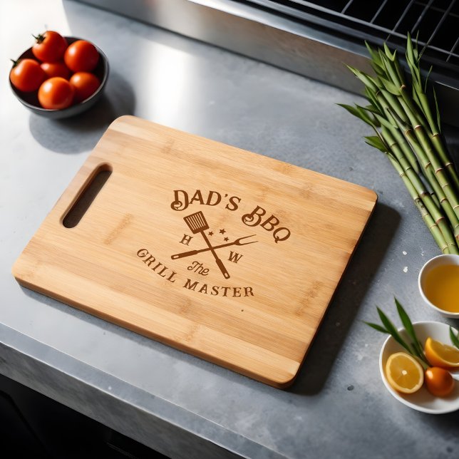 Fun Rustic Dad's Bbq Grill Master Monogram Engraved Cutting Board (Fun Rustic Dad's Bbq Grill Master Monogram Cutting Board)