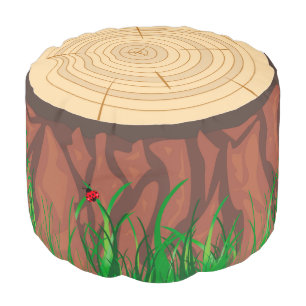 Fun rustic forest tree trunk stump and ladybugs, pouf