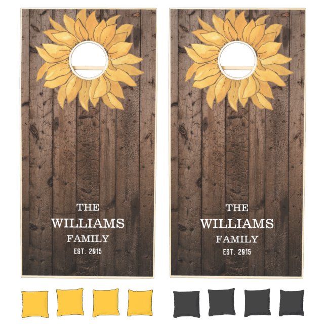 Fun Rustic Wood Sunflower Family Cornhole Set (Set)