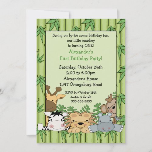 Fun Safari 1st Birthday Custom Announcement