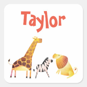 Fun safari animals square sticker