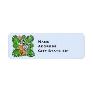 Fun Safari friends giraffe zebra tiger palm leaves Label