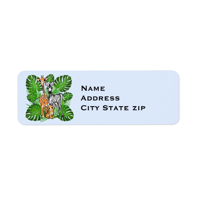 Fun Safari friends giraffe zebra tiger palm leaves Label (Front)