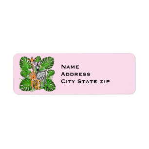 Fun Safari friends giraffe zebra tiger palm leaves Label
