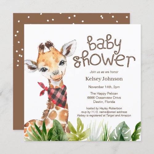 Fun Safari Jungle Giraffe Baby Shower Invitation