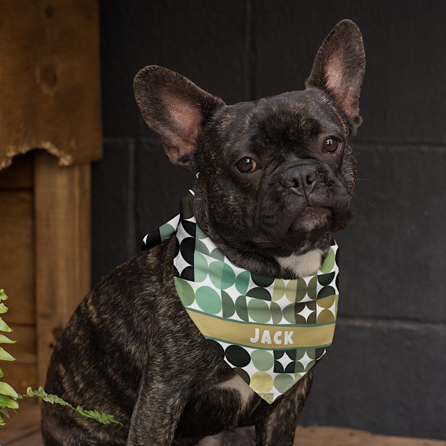 Fun Sage Green Black White Brown Retro Art Dog Bandana (Creator Uploaded)