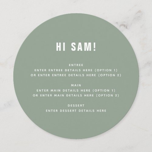 Fun Sage Green Guest Name Place Card Wedding Menu