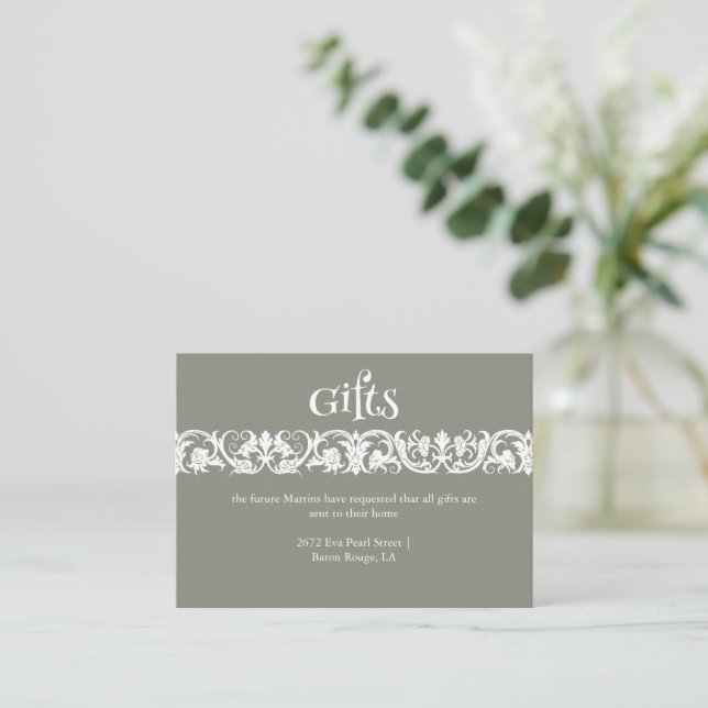 Fun Sage Green Minimalist Bridal Shower Enclosure Card (Standing Front)