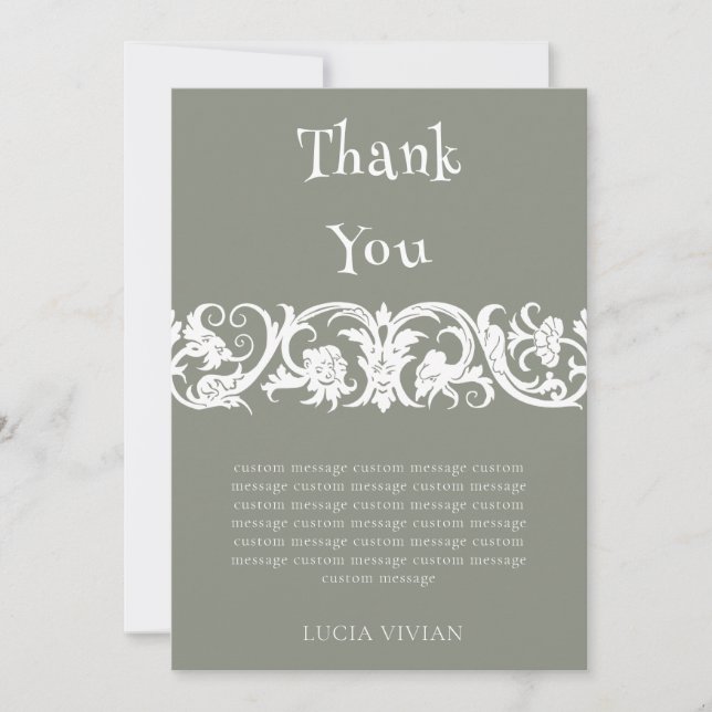 Fun Sage Green Minimalist Bridal Shower Thank You Card (Front)