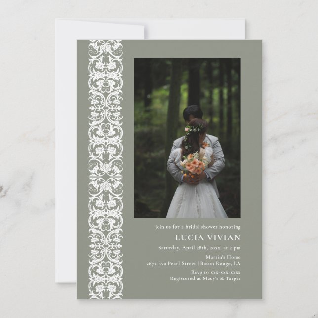 Fun Sage Green Minimalist Photo Bridal Shower Invitation (Front)