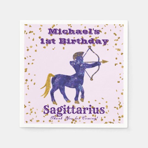 Fun Sagittarius First Birthday  Gold Confetti  Napkins