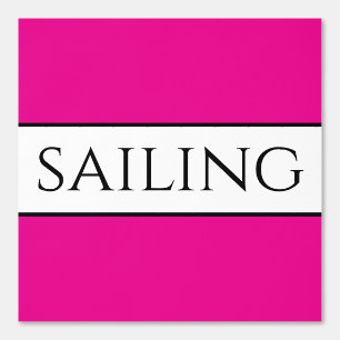 Fun SAILING Text Bright Pink Black White Stripes Wallpaper