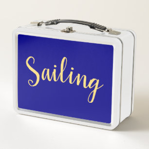 Fun SAILING TEXT Colorful Royal Blue Background Metal Lunch Box