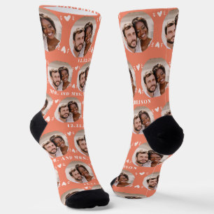 Fun Salmon Newlyweds Photo Pattern Socks
