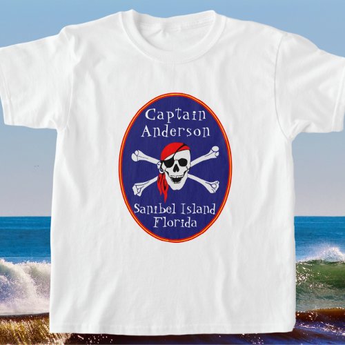 Fun Sanibel Island FL Pirate with Name Childs T_Shirt