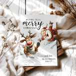 Fun Santa And Reindeer Christmas Holiday Card<br><div class="desc">Santa and his reindeer are slipping and sliding into the holiday spirit on this personalized Christmas card. Make this season even more memorable with a card that brings a smile as soon as it’s opened. Add your own touch and send some laughter.</div>