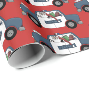 Fun Santa driving police car party wrap Wrapping Paper