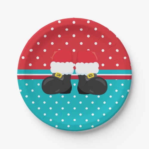 Fun Santa feet on polka Christmas festive holiday Paper Plates