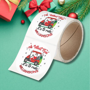 Fun Santa Golf Cart Family Name Classic Round Sticker