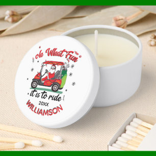 Fun Santa Golf Cart Family Name Mini Candle Favors