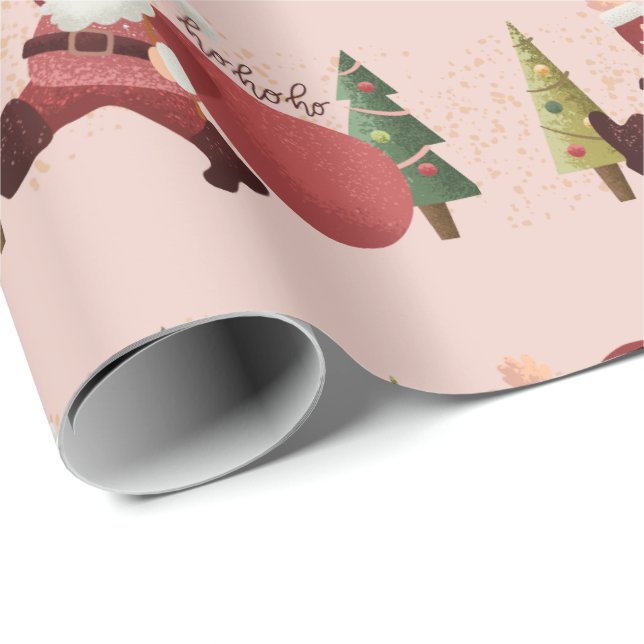 Fun Santa Illustration Modern Pink Christmas Ho Ho Wrapping Paper (Roll Corner)