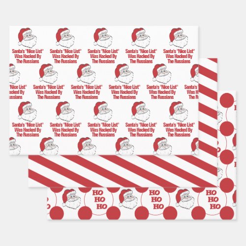 Fun Santa List Hacked by Russians Bold Design Wrapping Paper Sheets