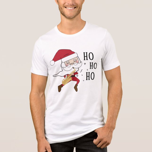 Fun Santa Playing Saxophone Whimsical Cute Music Tri-Blend Shirt (Front)