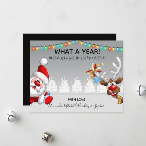 Fun Santa  Reindeer What A Year  Christmas Holiday Card