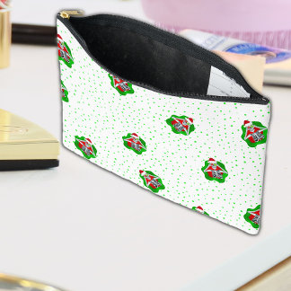 Fun Santa Skeletons in green Red Blob Dots Accessory Pouch