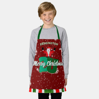 Fun Santa Snowflakes on DARK RED Merry Christmas Apron