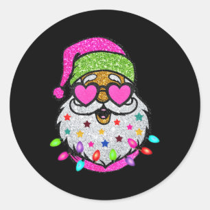 Fun Santa With Sunglasses Christmas Pink Women Gir Classic Round Sticker