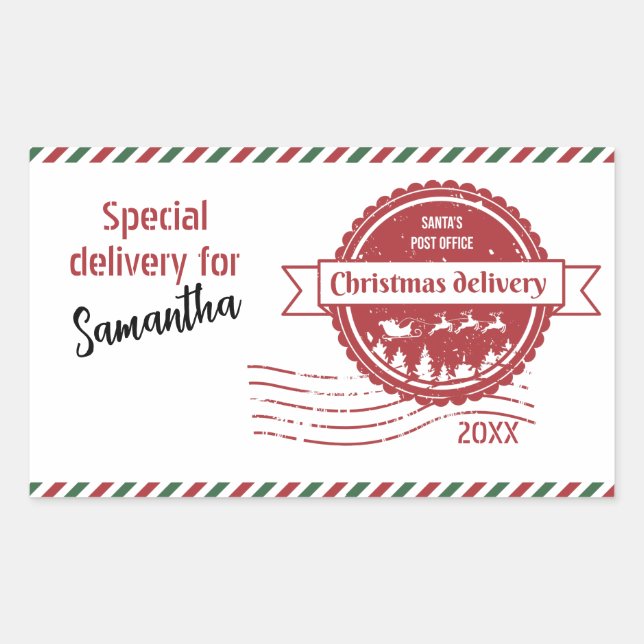 Fun Santa's Special Delivery Christmas Rectangular Sticker (Front)