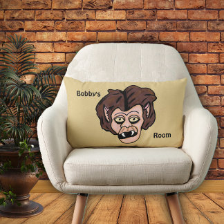 Fun Scary Cartoon Werewolf Fangs Brown Hair Lumbar Pillow
