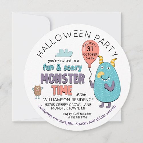 Fun  Scary Monster White Time Party Invitation