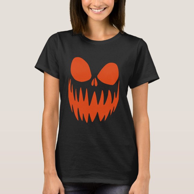 Fun Scary Spooky Pumpkin Jack O Lantern Face T-Shirt (Front)