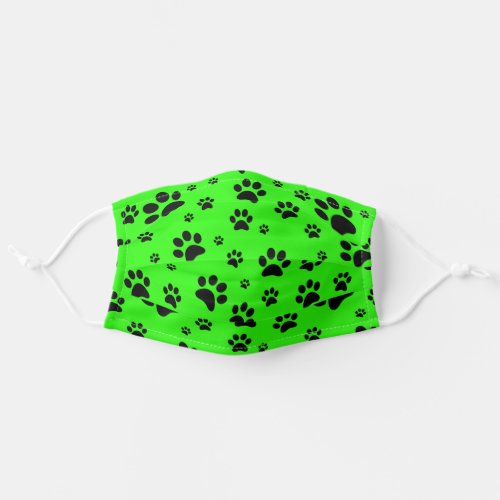 Fun Scattered Black Paw Prints Bright Neon Green Adult Cloth Face Mask