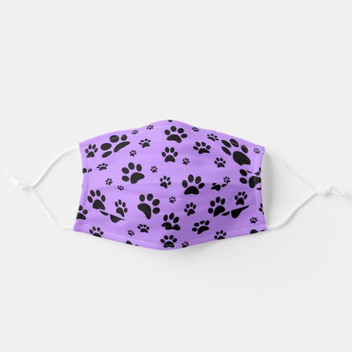 Fun Scattered Black Paw Prints on Lavender Purple Adult Cloth Face Mask