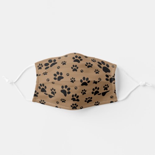 Fun Scattered Black Paw Prints on Light Brown Tan Adult Cloth Face Mask