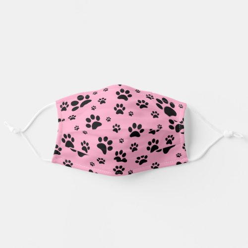Fun Scattered Black Paw Prints on Light Pink Adult Cloth Face Mask