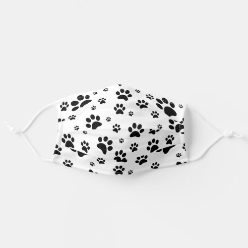 Fun Scattered Paw Prints Black  White Adult Cloth Face Mask