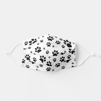 Fun Scattered Paw Prints Black & White Cloth Face Mask