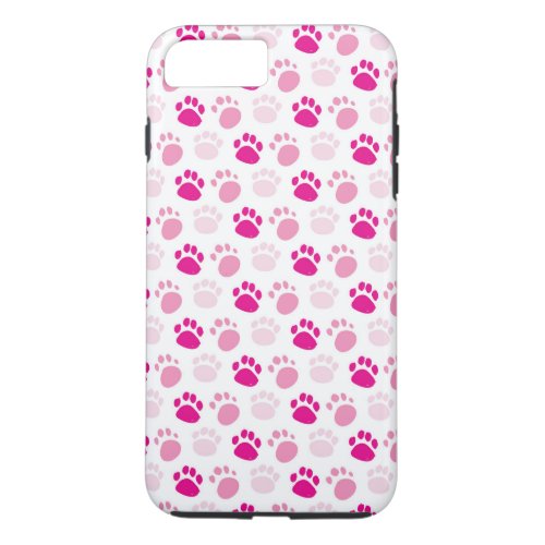Fun Scattered Paw Prints Hot Pink and White iPhone 8 Plus7 Plus Case