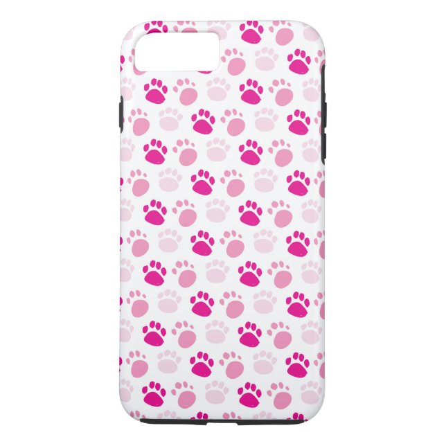 Fun Scattered Paw Prints Hot Pink and White Case-Mate iPhone Case (Back)