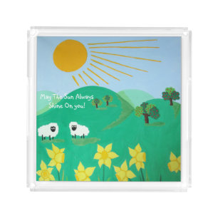 fun scenic illustration of cute sheep acrylic tray